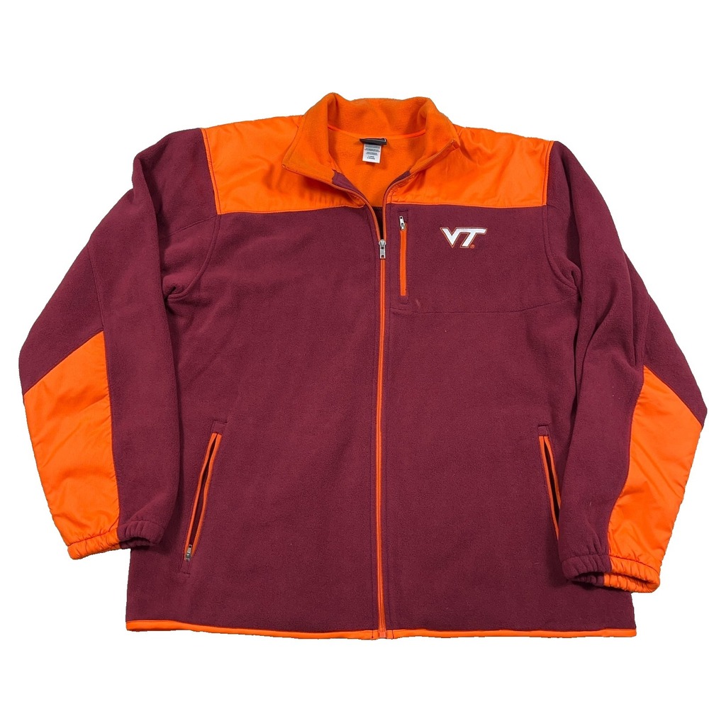 Virginia Tech Hokies Jacket Men Large Maroon Orange Fleece Full Zip VTG Y2K‎